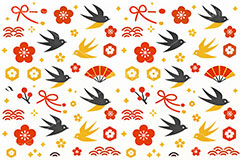 和柄背景,年賀,年賀状,お正月,正月,和柄,花柄,和,和風,雲柄,波柄,紐,扇子,梅,つばめ,燕,ツバメ,ハイカラ,はいから,おめでたい,ひな祭り,雛祭り,ひなまつり,event,japan