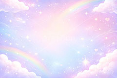 メルヘン背景,レインボー,七色,なないろ,カラフル,メルヘン,パステル,かわいい,カワイイ,キラキラ,可愛い,空,雲,天空,イラスト,illustration,japan,rainbow,colorful,pastel,cute,AI生成素材