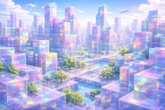 キューブワールド,キューブ,ワールド,アクリル,透明,透け,立体,立方体,箱,未来,近未来,都会,都市,街,ビル,デジタル,不思議,cube,box,digital,future,city,building,AI生成素材