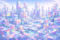 キューブワールド,キューブ,ワールド,アクリル,透明,透け,立体,立方体,箱,未来,近未来,都会,都市,街,ビル,デジタル,不思議,cube,box,digital,future,city,building,AI生成素材