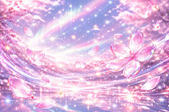 ガラス・ブロッサム,ガラス,ガラス細工,クリスタル,宝石,アクセ,ジュエリー,桜,さくら,サクラ,花見,ブロッサム,春,花,花びら,花弁,背景,キラキラ,イラスト,blossom,spring,flower,glass,jewel,AI生成素材