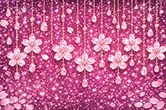 ジュエリー・ブロッサム,宝石,アクセ,ジュエリー,クリスタル,チェーン,桜,さくら,サクラ,花見,しずく,雫,ブロッサム,春,花,花びら,花弁,背景,キラキラ,イラスト,blossom,spring,flower,glass,jewel,AI生成素材