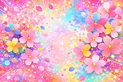 カラフル・ブロッサム,カラフル,桜,さくら,サクラ,花見,ブロッサム,春,花,花びら,花弁,背景,POP,ポップ,イラスト,blossom,spring,flower,colorful,AI生成素材