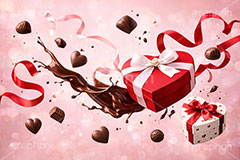 バレンタイン・プレゼント,プレゼント,リボン,ミルクチョコレート,ハート,バレンタイン,バレンタインデー,チョコレート,溶ける,溶け,菓子,お菓子,贈り物,告白,愛,恋,恋愛,ラブ,らぶ,女子力,ガーリー,甘い,スイーツ,chocolate,valentine,sweet,heart,ribbon,present,AI生成素材