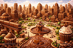 チョコレート都市,たくさんのチョコレート,都市,街,都会,童話,おとぎ話,ビル,バレンタイン,バレンタインデー,チョコレート,菓子,お菓子,告白,愛,恋,恋愛,ラブ,らぶ,女子力,ガーリー,甘い,スイーツ,chocolate,valentine,sweet,building,AI生成素材