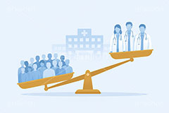 医師不足,人員不足,医療問題,天秤,てんびん,社会問題,問題,高齢化,医師,医療,通院,病院,診察,病室,ヘルスケア,ケア,メディカル,健康,人物,キャラクター,おじいさん,おばあさん,おじさん,おばさん,お年寄り,高齢者,シニア,イラスト,illustration,healthcare,health,hospital,medical,AI生成素材