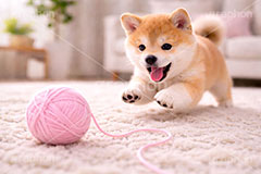 毛糸玉,毛糸,遊び,じゃれる,冬,豆柴の子犬,いぬ,イヌ,犬,子犬,ドッグ,豆柴,かわいい,カワイイ,可愛い,キュート,ペット,動物,cute,pet,dog,winter,AI生成素材