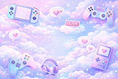 ゲーム実況,ゲーム,ゲーム配信,コントローラー,ゲーム機,携帯ゲーム,携帯ゲーム機,ヘッドセット,ヘッドフォン,ドットハート,吹き出し,フキダシ,ハート,好き,ライブ配信,ライバー,VTuber,配信,ライブ,配信素材,放送,映像,動画,実況,ポップ,ライブ,雲,キラキラ,LIVE,POP,illustration,LIVE,LOVE,game,AI生成素材