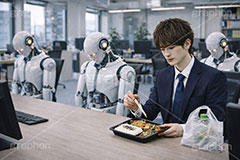 人手不足,ランチ,充電,休憩,チャージ,不足,人材,人員,人員不足,人口減少,減少,ロボット,機械,AI,稼働,自動,採用,人間,未来,将来,想像,サラリーマン,リーマン,ビジネス,仕事,オフィス,スーツ,ネクタイ,背広,男性,モデル,男,青年,ワイシャツ,イメージ,職場,営業,就職,就活,転職,打ち合わせ,打合せ,ミーティング,会議,取引,成立,協力,人物,コミュニケーション,communication,business,work,office,suit,model,image,meeting,AI,robot,charge,AI生成素材