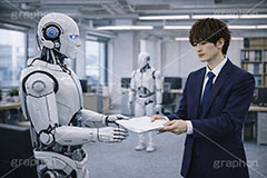 人手不足,資料,上司,タスク,不足,人材,人員,人員不足,人口減少,減少,ロボット,機械,AI,稼働,自動,採用,人間,未来,将来,想像,サラリーマン,リーマン,ビジネス,仕事,オフィス,スーツ,ネクタイ,背広,男性,モデル,男,青年,ワイシャツ,イメージ,職場,営業,就職,就活,転職,打ち合わせ,打合せ,ミーティング,会議,取引,成立,協力,人物,コミュニケーション,communication,business,work,office,suit,model,image,meeting,AI,robot,task,AI生成素材