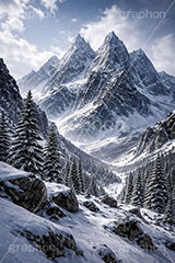 雪山,豪雪,険しい,山,雪崩,雪,ゆき,積,冬,壮大,ファンタジー,背景,BG,fantasy,snow,winter,mountain,AI生成素材