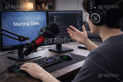 ライブ配信,配信,配信部屋,部屋,配信機材,ライバー,インフルエンサー,VTuber,配信,ライブ,ゲーム実況,コメント欄,コメント,チャット,モニタ,カメラ,キーボード,パソコン,マイク,ヘッドホン,ヘッドフォン,機材,照明,放送,映像,動画,実況,配信素材,人物,男性,SNS,PC,monitor,mic,live,streamer,AI生成素材