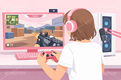 ゲーム実況,ゲーム,コントローラー,ライブ配信,配信,ライバー,インフルエンサー,VTuber,配信,ライブ,コメント欄,コメント,チャット,モニタ,カメラ,キーボード,パソコン,マイク,ヘッドホン,ヘッドフォン,機材,放送,映像,動画,実況,配信素材,人物,女性,イラスト,illustration,SNS,PC,monitor,mic,live,streamer,AI生成素材