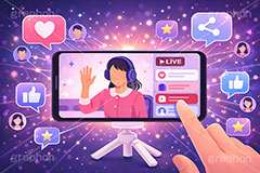 ライブ配信,ネットワーク,世界,繋がる,いいね,共有,シェア,お気に入り,グッド,吹き出し,フキダシ,配信,スマホ,スマートフォン,ライバー,インフルエンサー,VTuber,配信,ライブ,ゲーム実況,コメント欄,コメント,チャット,カメラ,パソコン,ヘッドホン,ヘッドフォン,三脚,機材,放送,映像,動画,実況,配信素材,人物,女性,イラスト,illustration,SNS,PC,monitor,mic,live,streamer,good,share,AI生成素材
