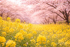 桜と菜の花,菜の花,菜の花畑,桜,さくら,サクラ,花見,ブロッサム,春,花,花びら,花弁,背景,blossom,spring,flower,AI生成素材