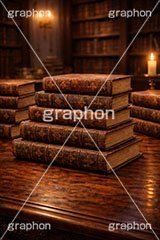 西洋の書庫,西洋,書庫,図書館,本,古本,古書,読書,ロウソク,ろうそく,蝋燭,ブック,ファンタジー,レトロ,fantasy,book,candle,AI生成素材