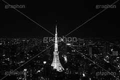 東京タワー夜景,モノクロ,白黒,しろくろ,モノクローム,単色画,単彩画,単色