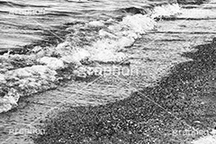 砂浜に波,モノクロ,白黒,しろくろ,モノクローム,単色画,単彩画,単色